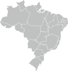 Obraz premium Brazil map featuring states and administrative borders as a neutral grey graphic element for use in corporate data presentations.