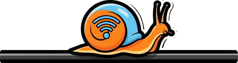 A cartoon snail with a Wi-Fi symbol on its shell moves slowly across a grey surface © dhea