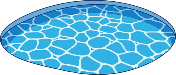 A graphic illustration of a stylized oval swimming pool filled with blue water