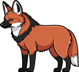 A digital illustration of a maned wolf standing, showcasing its distinct orange fur and black markings