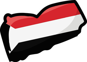 A graphic representation of the flag of Yemen, with a thick black outline