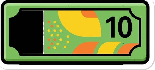 A green banknote with abstract patterns and the number 10