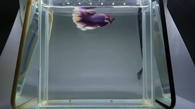 Betta fish fancy purple or lavender halfmoon long tails from Thailand, Siamese fighting fish on isolated Grey background.