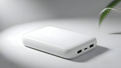 Fototapeta premium White Portable Power Bank on White Surface.