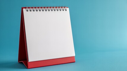 Red desk calendar on blue background for business planning and organization