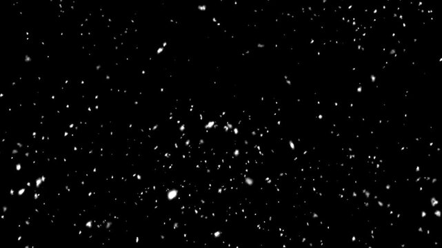 Falling winter snow, seamless loopable background footage. Black png background.