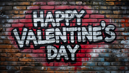  Brick wall graffiti art style, spray-paint typography rHappy Valentine&rsquo;s Day