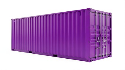 Vibrant Purple Shipping Container Mockup, Side Perspective View showing Full Length, Isolated on White Background