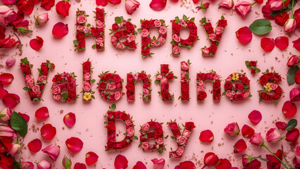 Happy Valentine&rsquo;s Day written using roses 