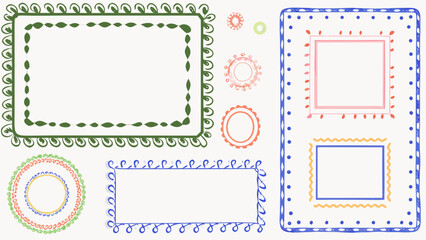 Ornate floral frame with colorful vintage patterns and decorative borders vector illustration