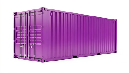 Vibrant Purple Shipping Container Mockup, Perspective Side View, Isolated on White Background with Natural Lighting