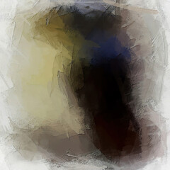 abstract painting composition with brush stroke details, dynamic shapes and blended shadow with vibrant colors of yellow, black, pale blue  and ash gray