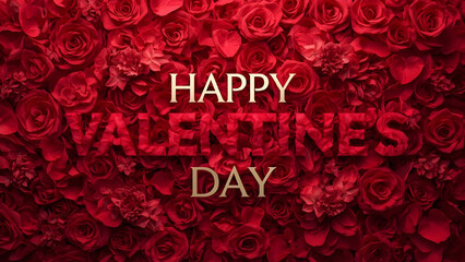 Rose petal typography fill inside bold letters, floral elements around,Happy Valentine&rsquo;s Day