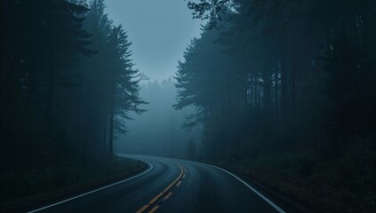 Minimalist Road Photography Featuring Yellow Lines and Dark Moody Atmosphere