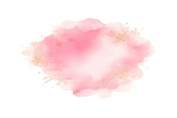 Obraz premium Abstract pink watercolor blob with sparkling gold glitter, soft pastel splash texture, brush stroke background, transparent element