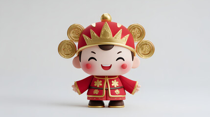 This cute Chinese NewYear cartoon character, adorned in vibrant red and shimmering gold, symbolizes prosperity and fortune, bringing joyous celebration to the festive season.