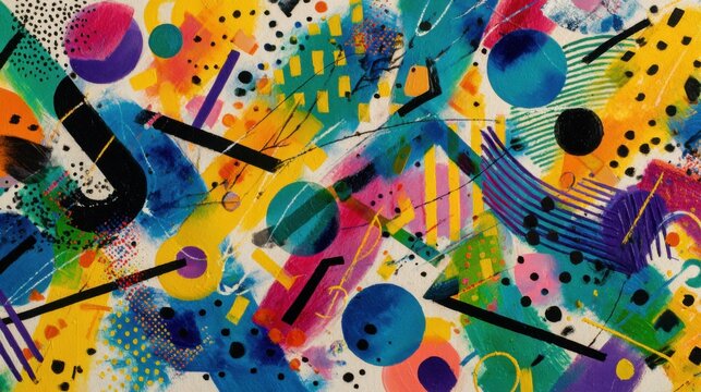 Vibrant abstract paint strokes and geometric shapes - Powered by Adobe