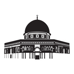 Obraz premium Black silhouette of the Dome of the Rock building with detailed architectural elements architecture