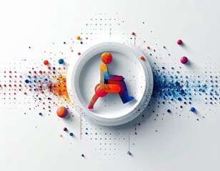 Vibrant icon of a wheelchair user in a circle, surrounded by colorful splatters, symbolizing universal accessibility and inclusion for all abilities
