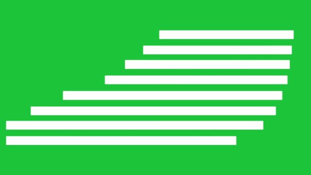 Minimal white bars animate upward on green screen background, abstract steps motion graphic for growth, progress, data, and modern design