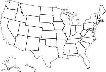 United States Map Outline Isolated on White