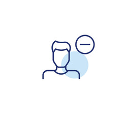 Man avatar and minus. Remove or delete user account. Pixel perfect, editable stroke vector icon