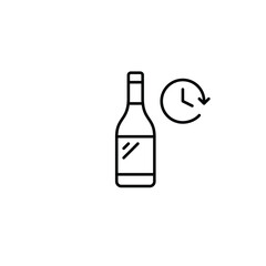 Wine bottle and clock. Drinking alcohol, time restricted selling hours. Pixel perfect, editable stroke vector icon