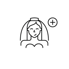Happy bride in veil and plus. Wedding update, ceremony plan. Pixel perfect, editable stroke vector icon