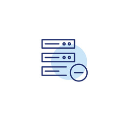Stack of servers and minus symbol. Hosting cancelled, storage unavailable. Pixel perfect, editable stroke vector icon