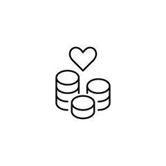 Stack of coins and heart. Investments, savings and prosperity. Financial security and freedom. Pixel perfect, editable stroke vector icon