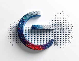 Abstract Textured Letter E Emitting Dots in a Gradient of Colors on a White Background