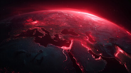Digital World Globe with Red Geopolitical Hotspots on Dark Background
