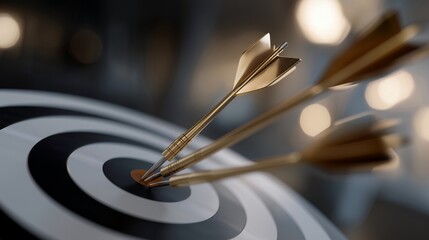 Abstract business target graphic with arrows converging toward the bullseye, representing strategic planning, goal setting, and measurable success. cinematic color correction, natural uneven