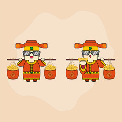 A cartoon Chinese God of Wealth also known as Caishen.Vector illustration. EPS 10.