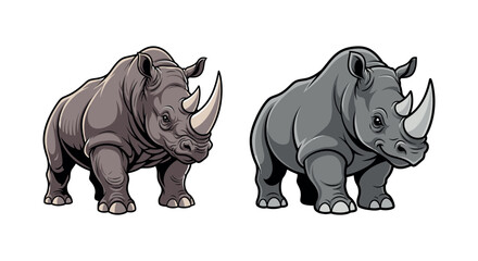 Fototapeta premium Illustration of two rhinos standing side by side in a white background