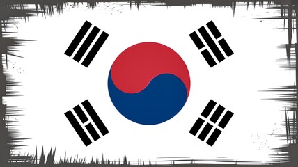 South Korean flag with traditional Taegeuk symbol and trigrams