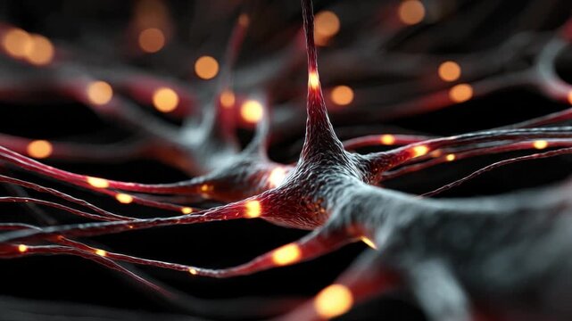 Nerve Cell Transmission: A detailed depiction of a neural network, showcasing interconnected nerve cells transmitting information through a complex web of neural pathways.