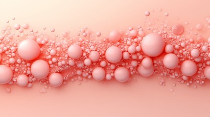 Vibrant pink backdrop featuring numerous floating iridescent spheres and captivating liquid formations.