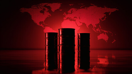 Global Oil Barrels and A Red World Map Concept for Energy Crisis