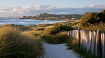 Coastal land-use planning with flood barriers, wetlands, and urban infrastructure, representing climate adaptation and responsible land management. cinematic color correction, natural uneven