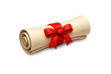 Elegant rolled scroll with red ribbon icon for invitations and certificates