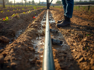 Efficient Irrigation System in a Sunlit Farm Field with Worker Boots