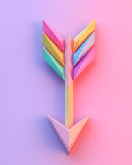 Vibrant 3D Geometric Arrow with Pastel Gradient Background