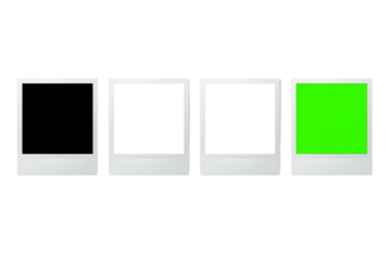 Four clean white instant film photo frames isolated on transparent background