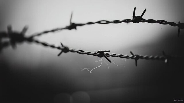 Close Up Macro Shot of Barbed Wire in Black and White Selective Focus