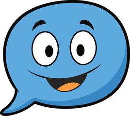 a cheerful blue speech bubble with a smiling face illustration