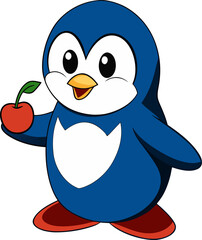 Penguin holding an apple illustration