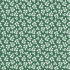 Floral seamless pattern with white leaves on green background .