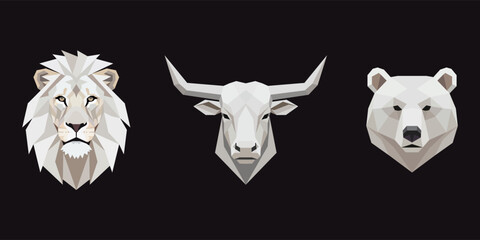 Geometric Low Poly White Animal Heads Collection