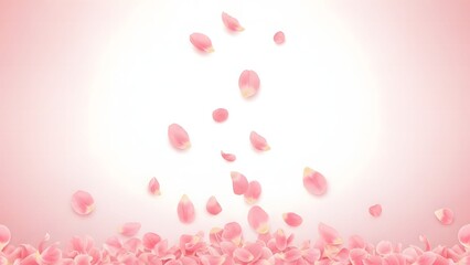 Soft pink petals floating in air with bright light background